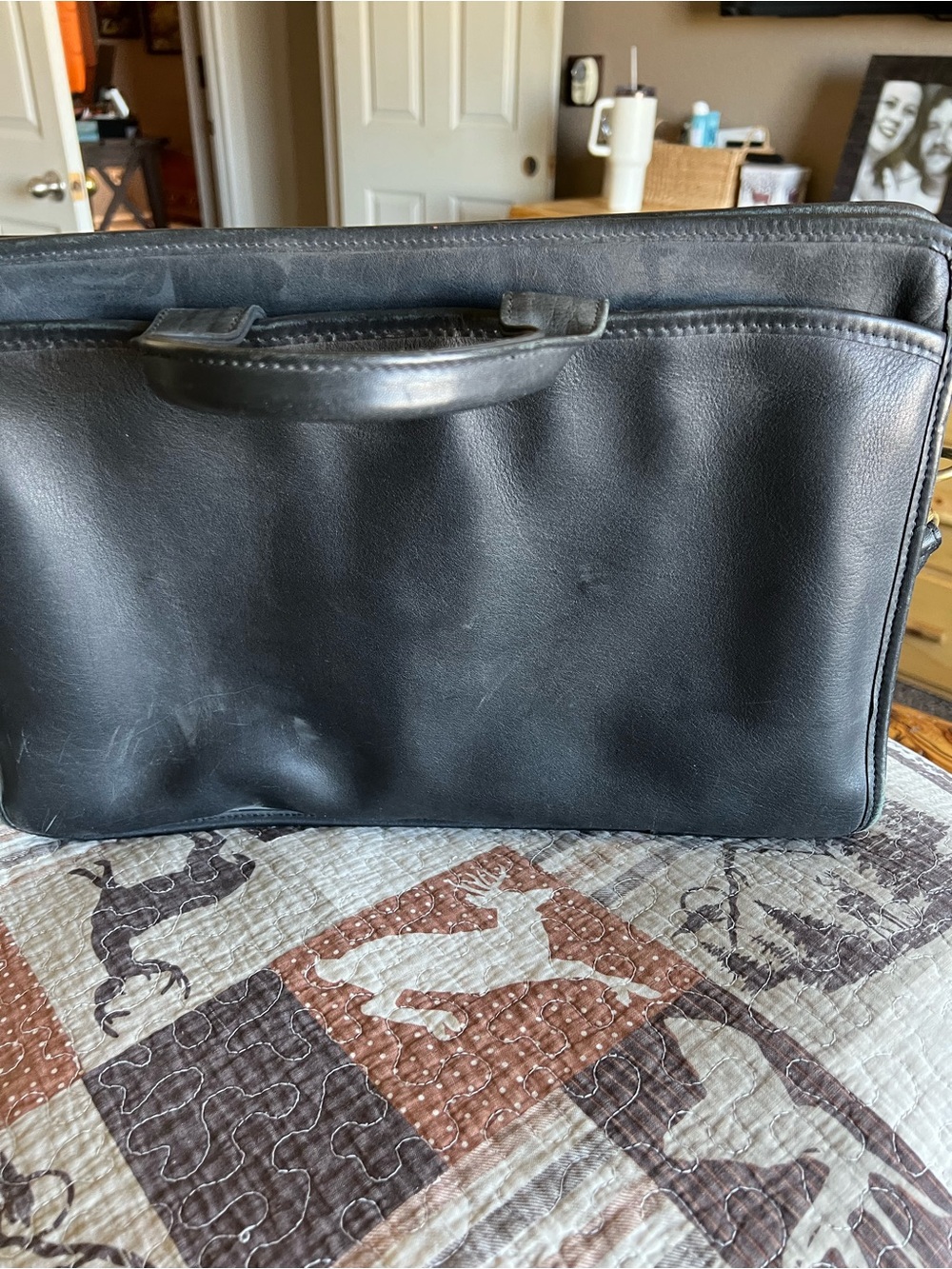 Professional Black Leather Laptop Briefcase for Women